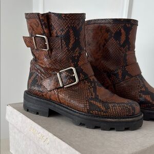 Jimmy Choo Brown Snake Print Ankle Boots